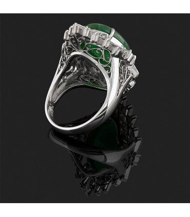 Jade, diamonds and platinum ring
