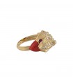 Coral, rubies, diamonds and gold ring