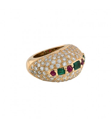 Rubies, emeralds, diamonds and gold ring