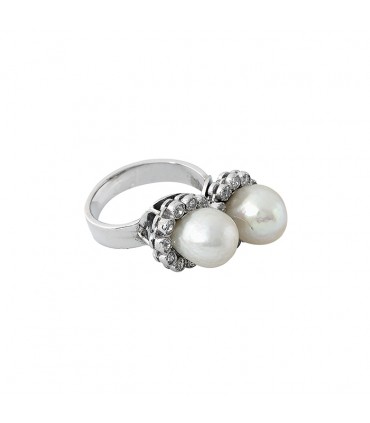 Bague or, perles fines et diamants