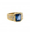 Bague or, pierre bleue et diamants