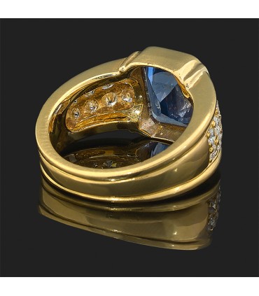 Bague or, pierre bleue et diamants