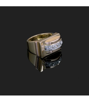 Bague tank or, platine et diamants