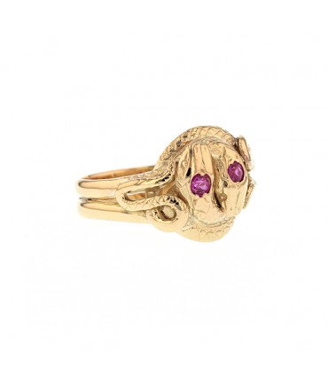 Bague serpent, rubis et or