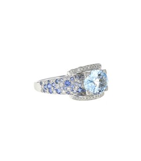 Mauboussin Eternité Elégance diamonds, sapphires, aquamarine and gold ring