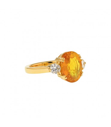 Bague or, saphir jaune et diamants