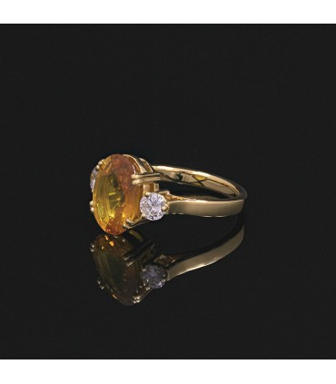 Bague or, saphir jaune et diamants