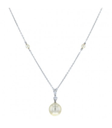 Diamonds, cultured pearls and gold necklace