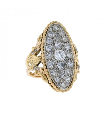 Bague marquise or, argent et diamants