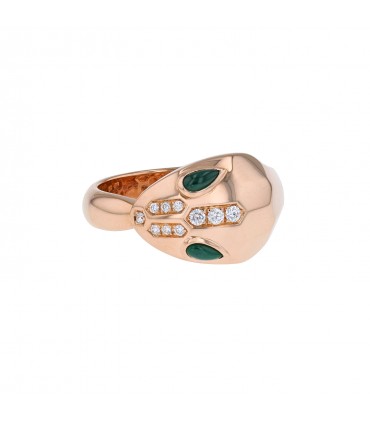 Bulgari Serpenti diamonds, emeralds and gold ring