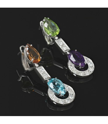 Diamonds, peridot, amethyst, citrine, blue topaz and gold earrings