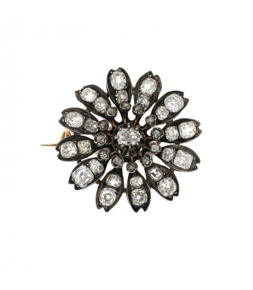 Broche or, argent et diamants