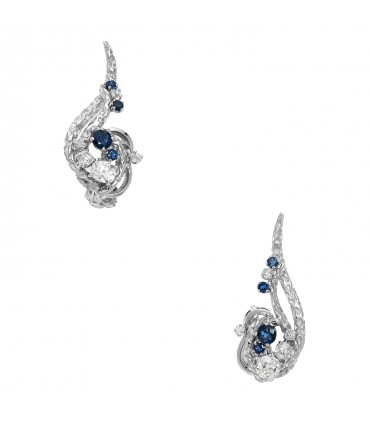 Boucles d’oreilles or blanc, diamants et saphirs