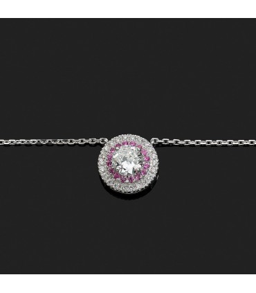 Collier or, diamants et saphirs roses - Diamant 0,64 ct