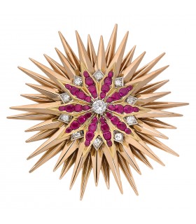 Tiffany & Co. diamonds, rubies and gold brooch