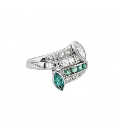 Emeralds, diamonds and platinum ring