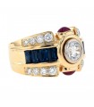 Diamonds, sapphires, rubies, white stone and gold ring
