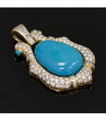 Pendentif or, diamants et turquoise