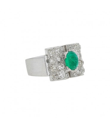 Diamonds, emerald and platinum ring