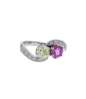 Diamonds, yellow diamond, pink sapphire and gold ring