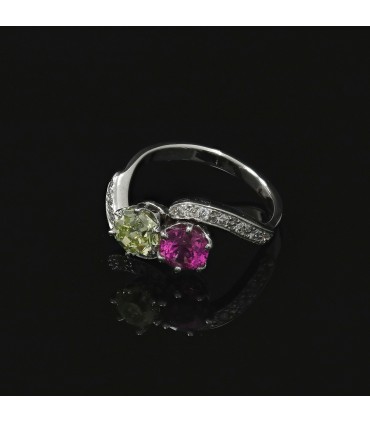 Diamonds, yellow diamond, pink sapphire and gold ring