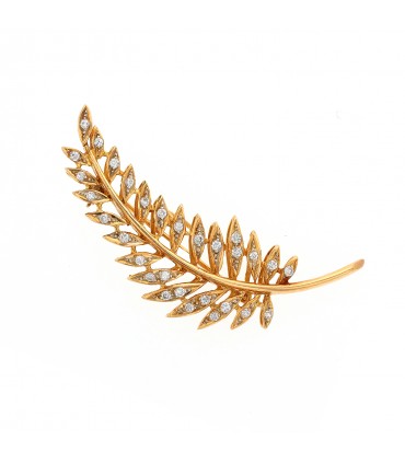 Broche pendentif plume or et diamants