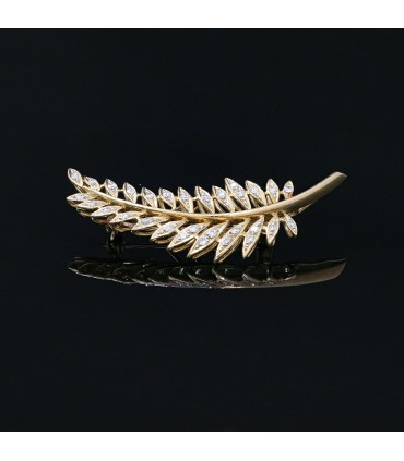 Broche pendentif plume or et diamants