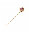 Amethyst, cultured pearls, enamel and gold pin