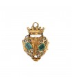 Culured pearls, green stones and gold secret pendant