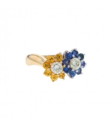 Diamonds, sapphires, yellow sapphires, gold and platinum ring