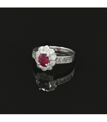 Diamonds, ruby and platinum ring