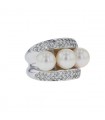 Diamonds, cultured pearls and gold ring