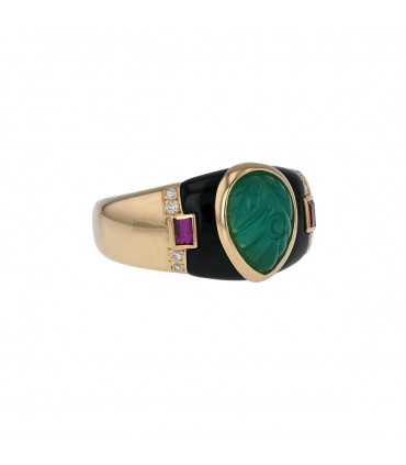 Cartier diamonds, onyx, chalcedony, pink sapphires and gold ring