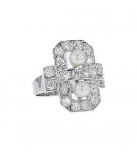 Bague platine, diamants et perles