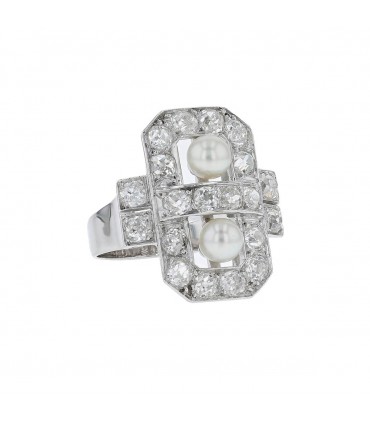 Diamonds, cultured pearls and platinum ring