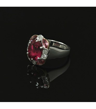 Bague platine, diamants et tourmalines