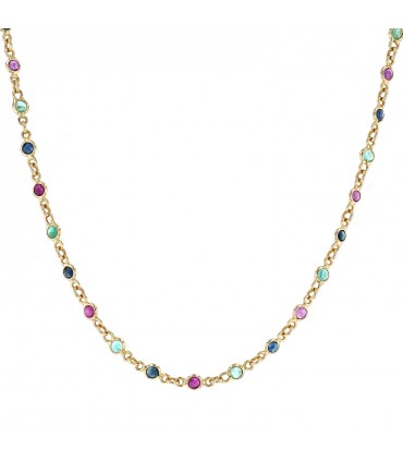 Sapphires, rubies, emeralds and gold necklace