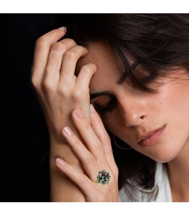 Diamonds, rubies, emeralds and gold ring