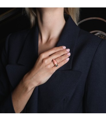 Coral, gold and silver ring