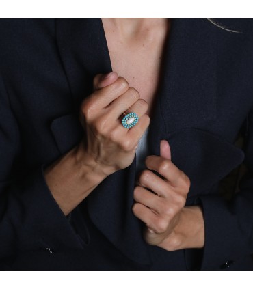 Bague or, turquoises et opale