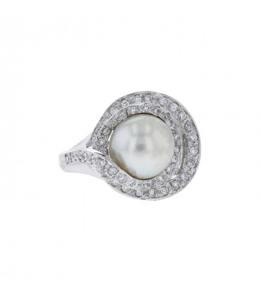 Bague platine, perle et diamants