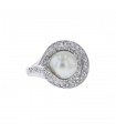 Diamonds, cultured pearl and platinum ring