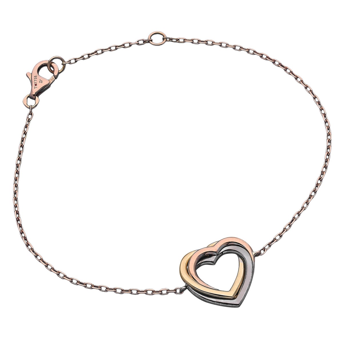 Chelsea Bangle with Heart Pendants in 18k Rose Gold Plating - MYKA