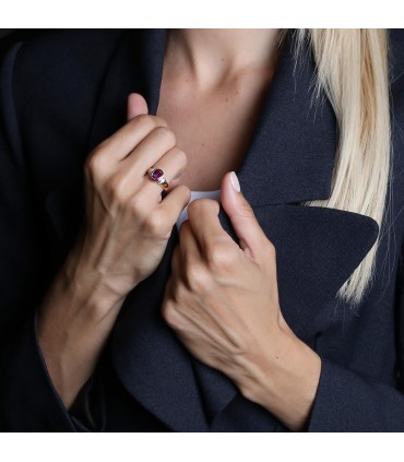 Bague or, diamants et saphir rose