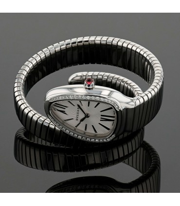 Bulgari Serpenti stainless steel and diamonds watch