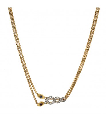 Diamonds, ruby, sapphir and gold necklace