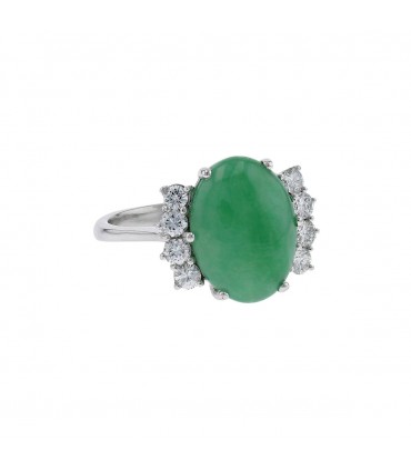 Bague or, diamants et jade