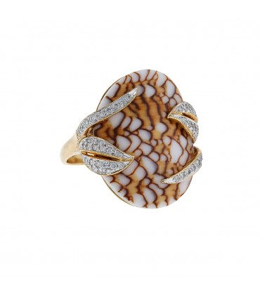 Diamonds, shell and gold ring