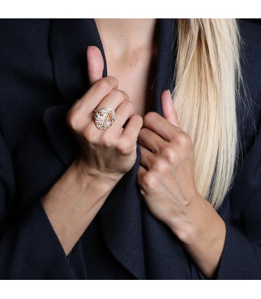 Diamonds, shell and gold ring