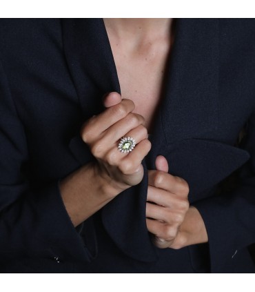 Bague fleur péridot et diamants